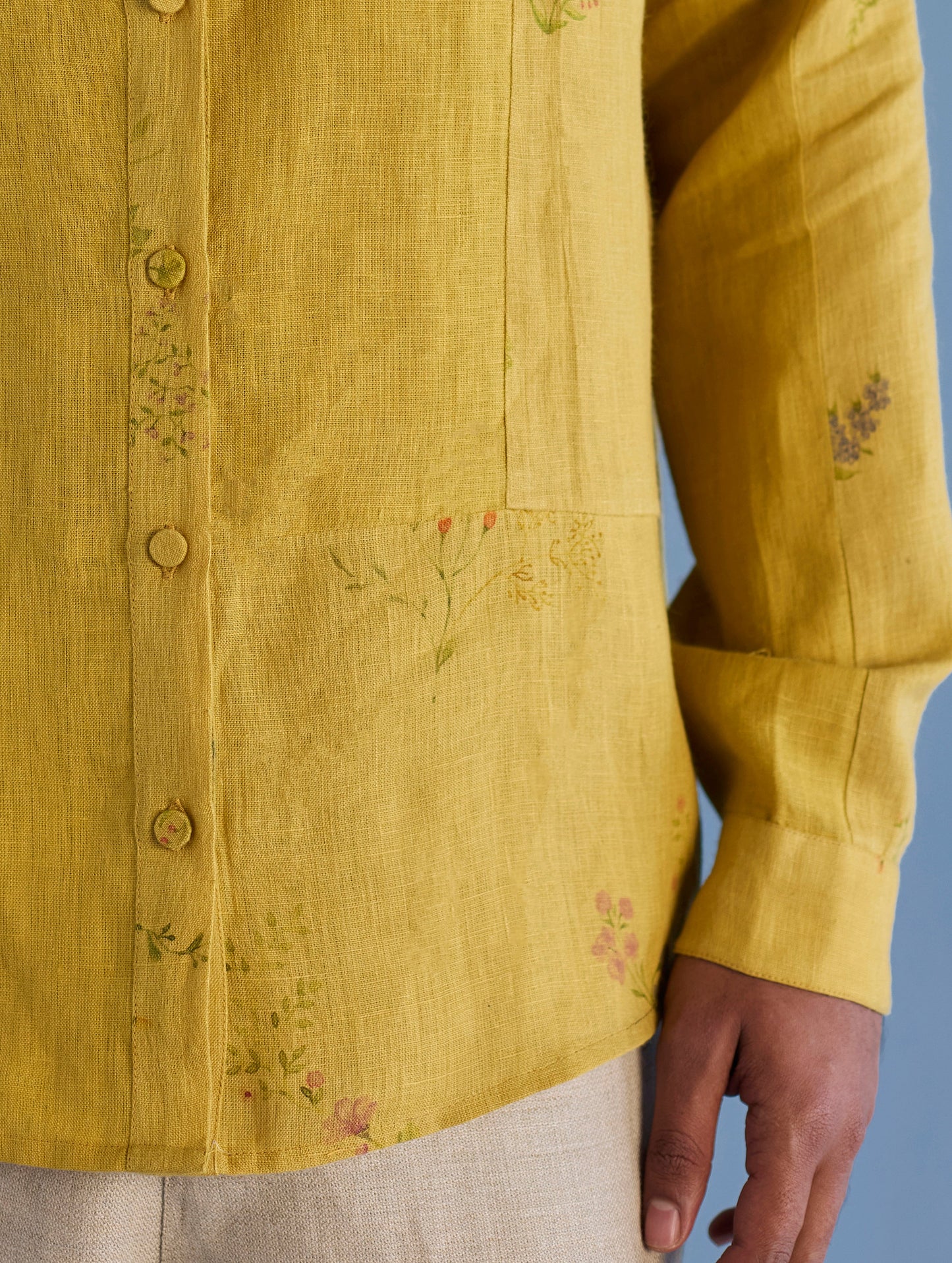 Gin Patchwork Floral Linen Shirt - Ochre