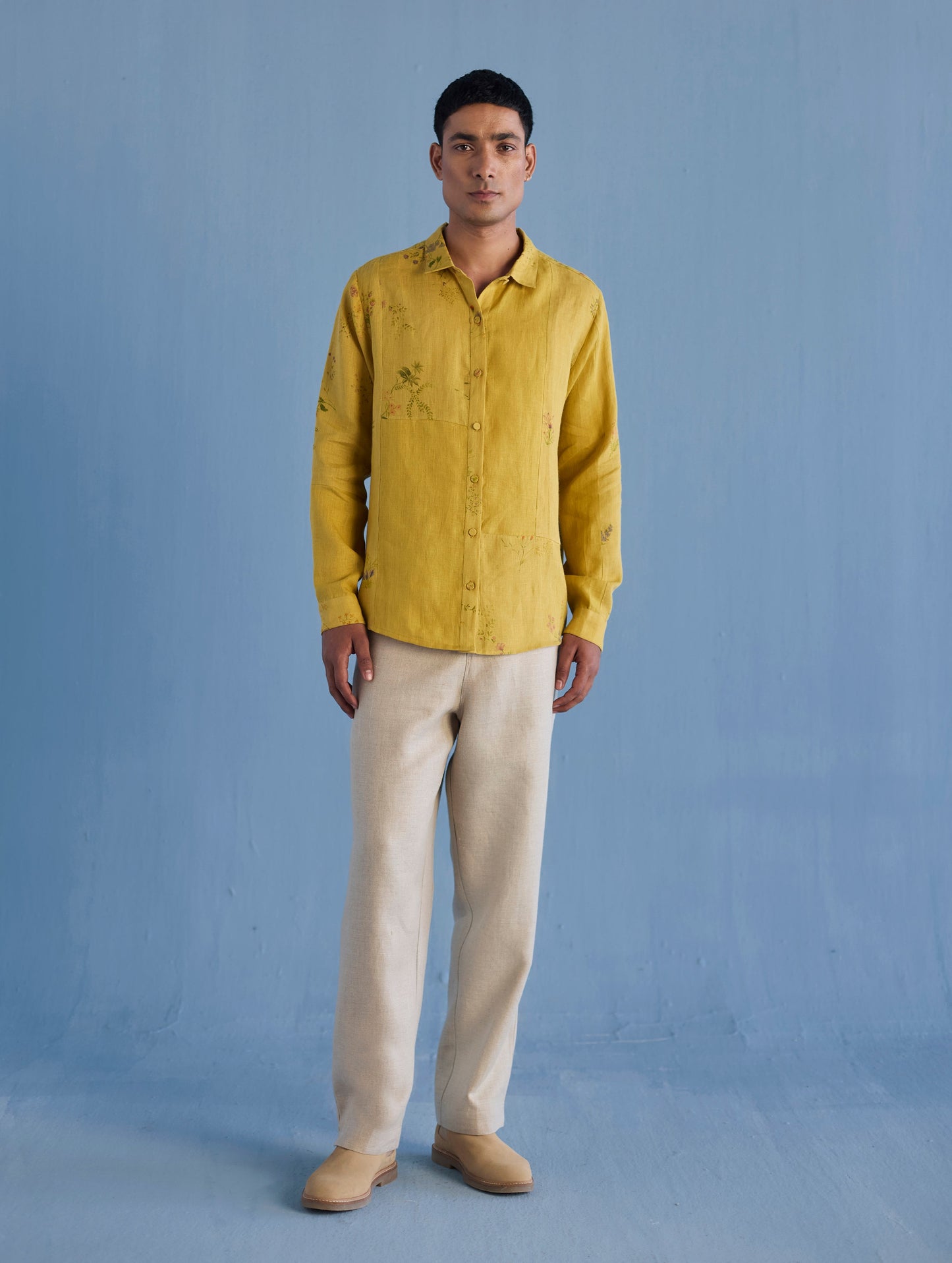 Gin Patchwork Floral Linen Shirt - Ochre