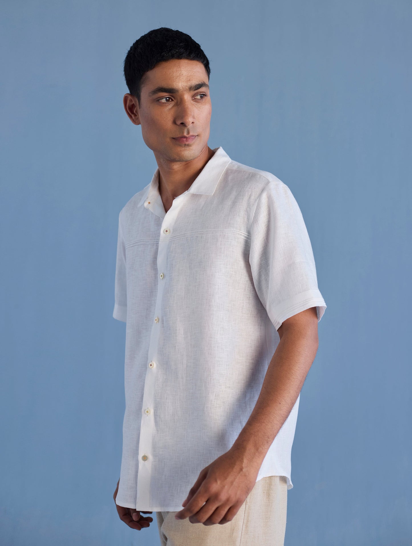 Kai Pintuck Linen Shirt - White