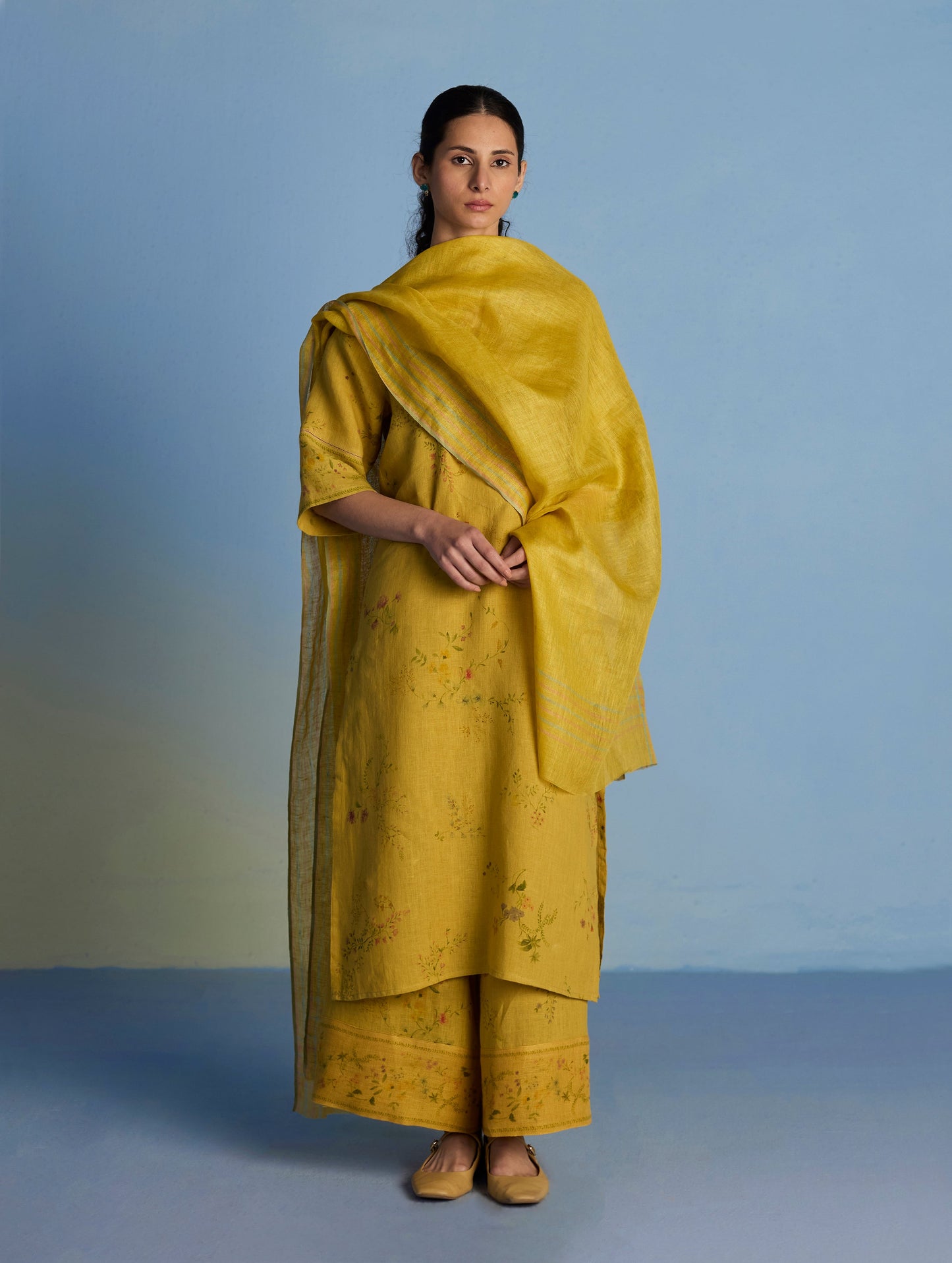 Maso Handwoven Linen Stripe Dupatta - Ochre