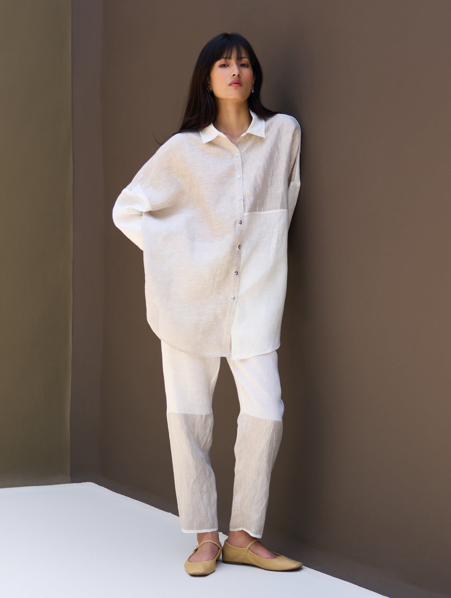 Zaha Metallic Linen Shirt - Ivory
