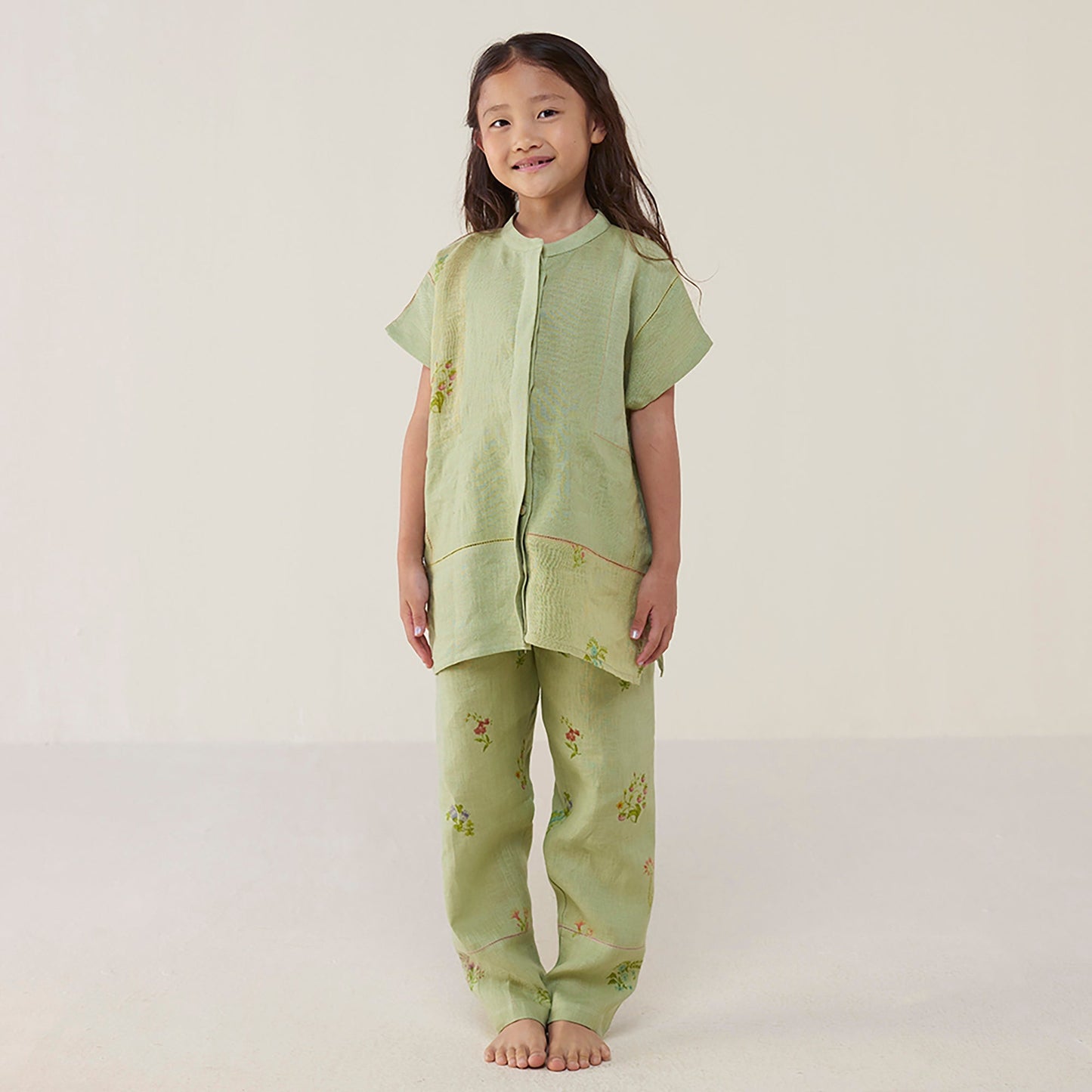 Aboli Patchwork Linen Co-ord Set - Mint
