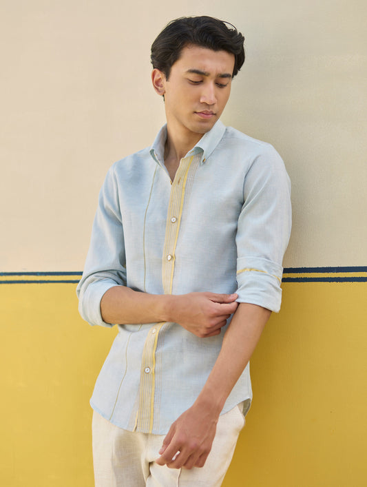 Rin Border Linen Shirt - Sky