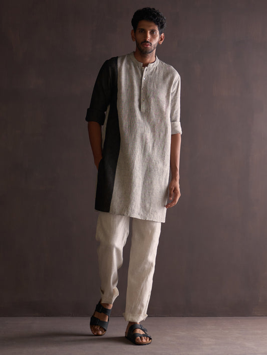 Minsu Color-Blocked Kurta Set - Grey