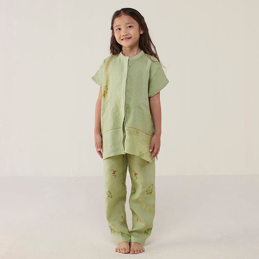 Aboli Patchwork Linen Co-ord Set - Mint