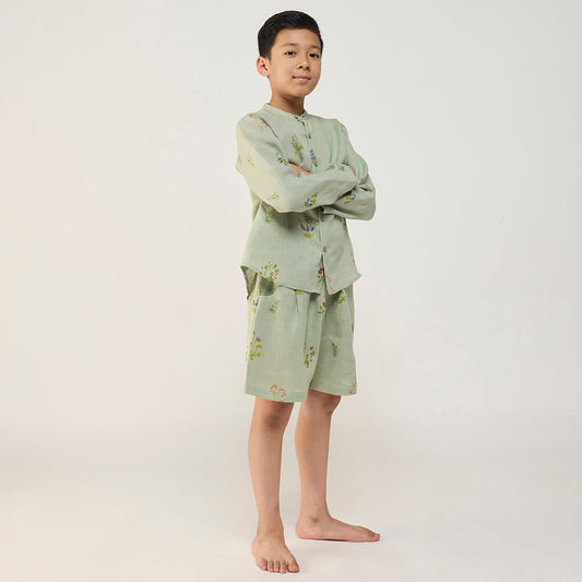 Akio Floral Linen Co-ord set - Mint