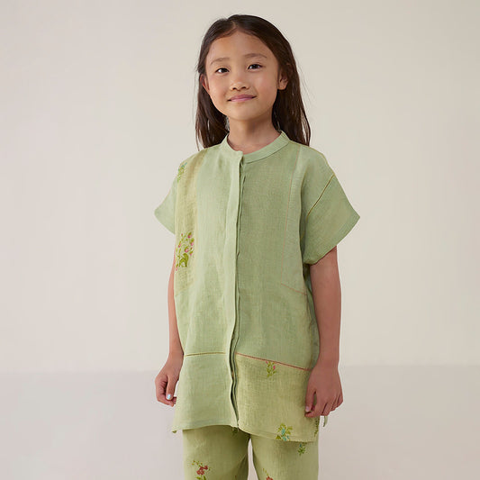 Aboli Patchwork Linen Shirt - Mint
